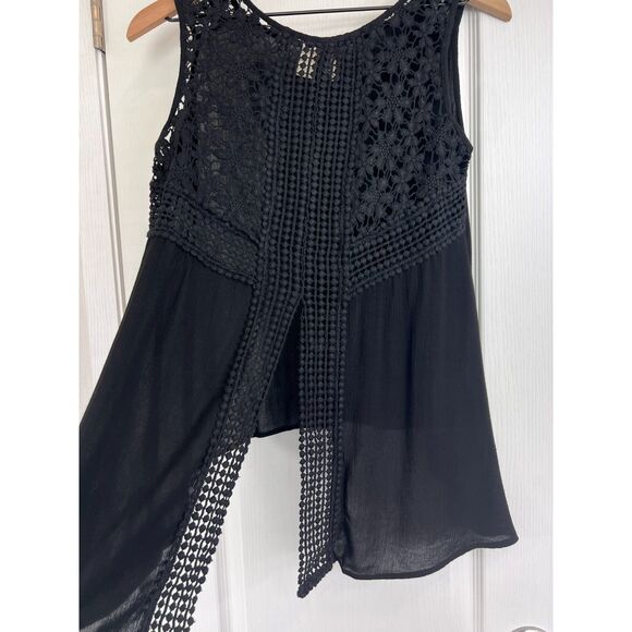Japna Women's Black Crochet Open Back Sleeveless Boho Tunic Top Blouse Size S - Picture 3 of 10